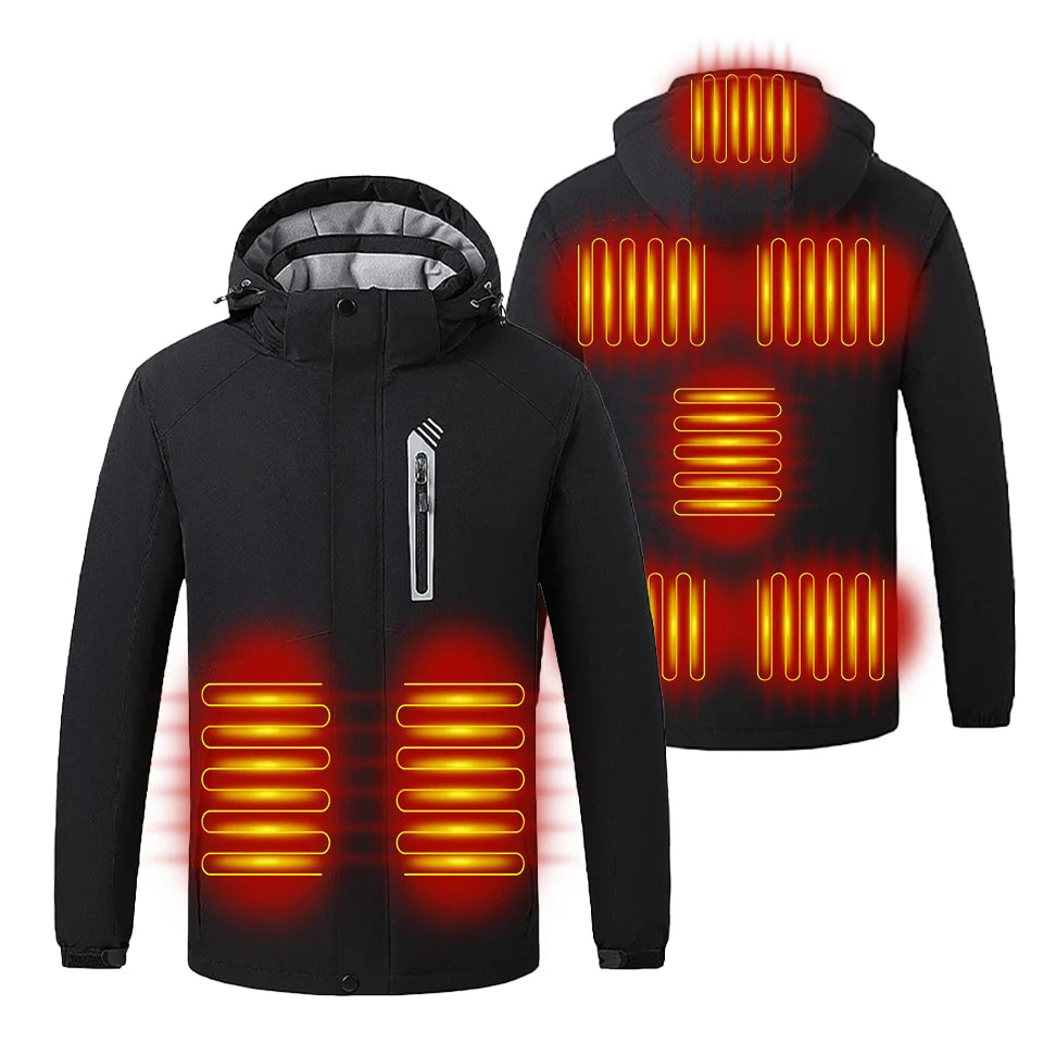 Winter 8 Zone Heated Jackets Electric Heated Clothes Unisex USB Heating Hooded Outdoor Windproof Waterproof Hiking Skiing Cloth