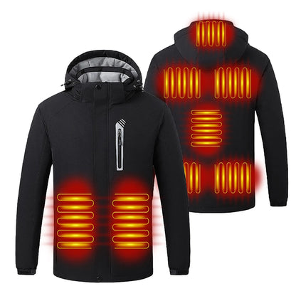 Winter 8 Zone Heated Jackets Electric Heated Clothes Unisex USB Heating Hooded Outdoor Windproof Waterproof Hiking Skiing Cloth
