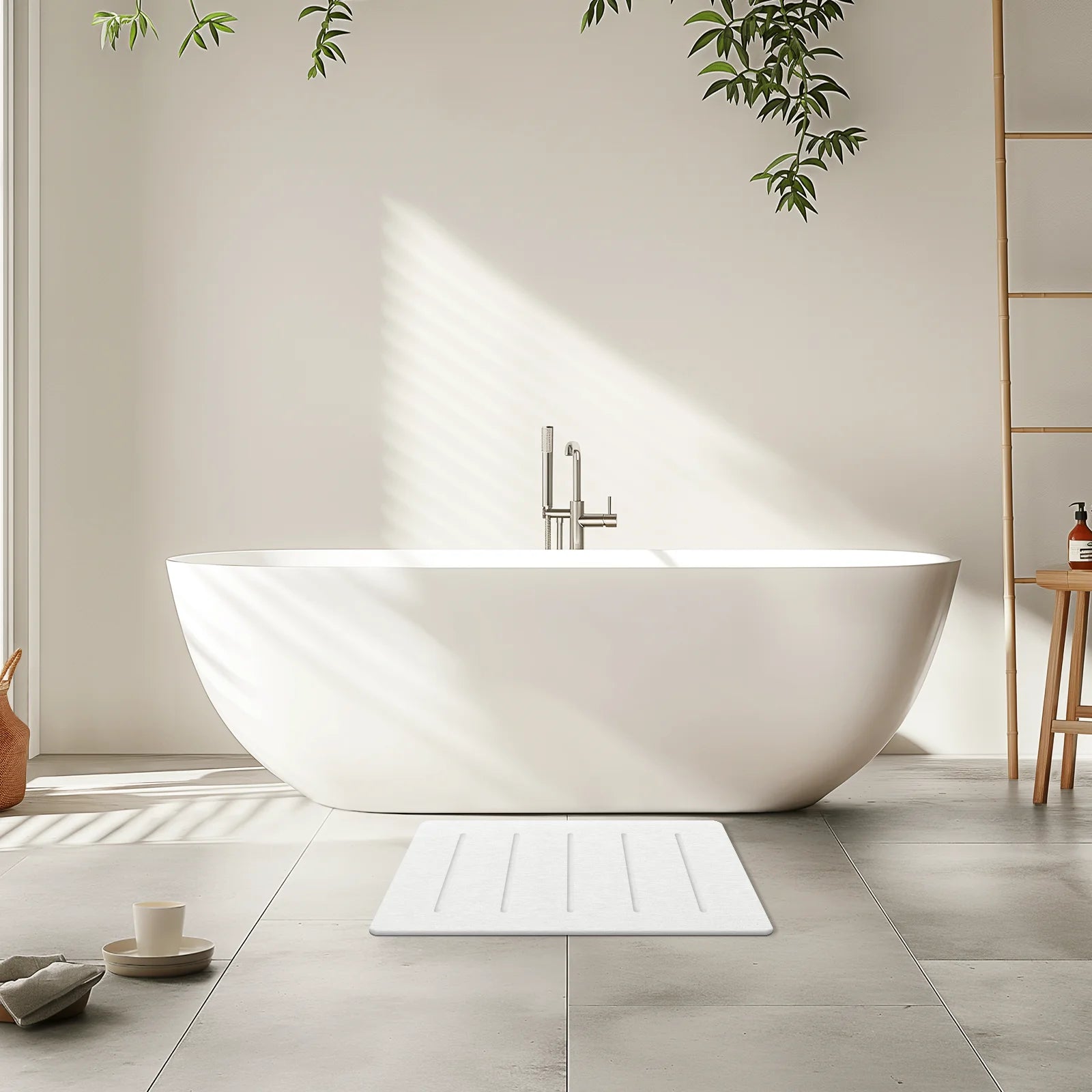Stone Bath Mat Large, 32" X 20" Diatomaceous Earth for Bathroom, Super Absorbent Quick Drying Non-Slip Diatomite Shower Mat (White Grey)