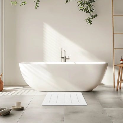 Stone Bath Mat Large, 32" X 20" Diatomaceous Earth for Bathroom, Super Absorbent Quick Drying Non-Slip Diatomite Shower Mat (White Grey)