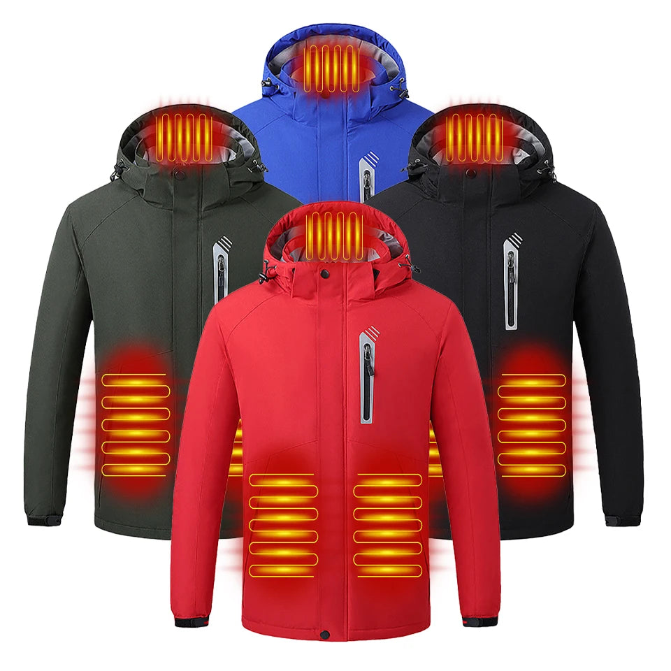 Winter 8 Zone Heated Jackets Electric Heated Clothes Unisex USB Heating Hooded Outdoor Windproof Waterproof Hiking Skiing Cloth