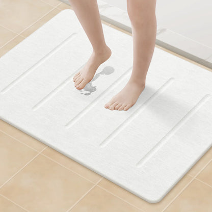 Stone Bath Mat Large, 32" X 20" Diatomaceous Earth for Bathroom, Super Absorbent Quick Drying Non-Slip Diatomite Shower Mat (White Grey)