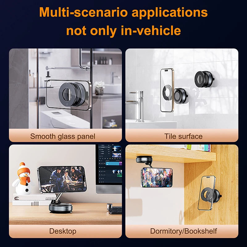 Strong Magnetic Phone Holder Foldable Design 360° Adjustable Vacuum Car Mount for Cell Phone for Iphone Live Streaming