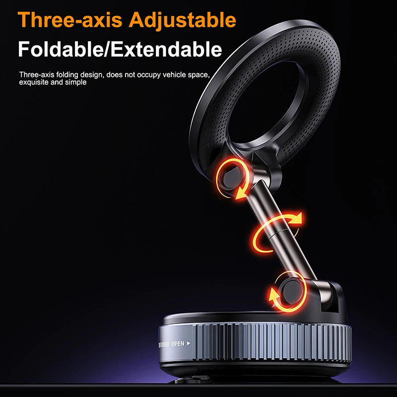 Strong Magnetic Phone Holder Foldable Design 360° Adjustable Vacuum Car Mount for Cell Phone for Iphone Live Streaming