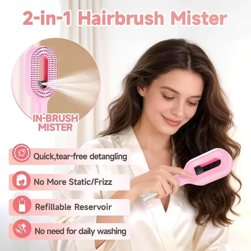 Hairbrush Sprayer Brush 2 in 1 Multi-Functional Spray Bottle Comb with Water Spray Detangling Styling Salon Fluffy Modeling Comb