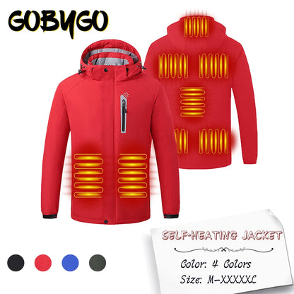Winter 8 Zone Heated Jackets Electric Heated Clothes Unisex USB Heating Hooded Outdoor Windproof Waterproof Hiking Skiing Cloth