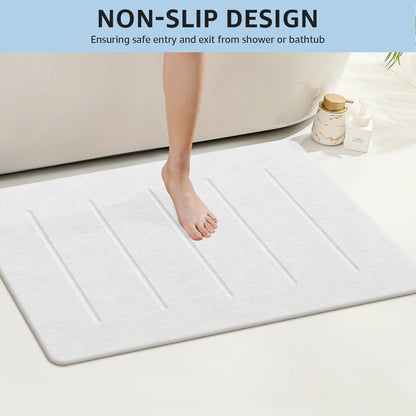 Stone Bath Mat Large, 32" X 20" Diatomaceous Earth for Bathroom, Super Absorbent Quick Drying Non-Slip Diatomite Shower Mat (White Grey)