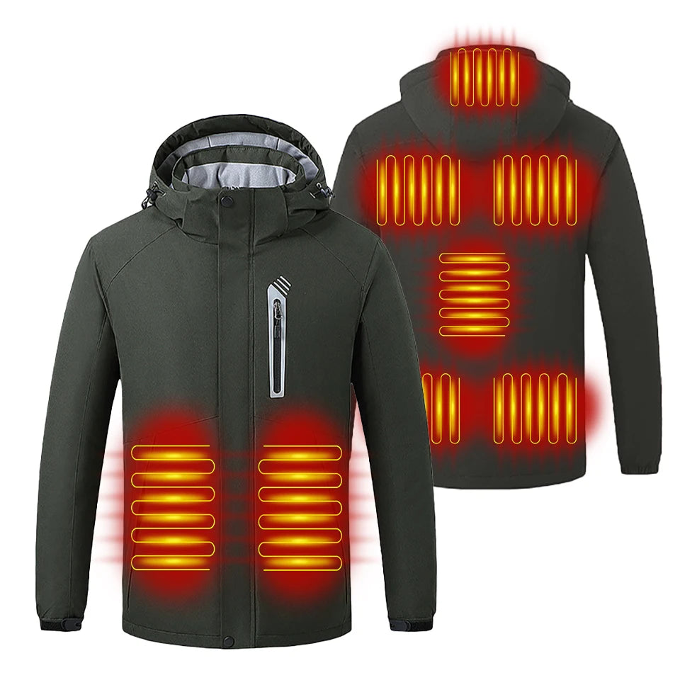 Winter 8 Zone Heated Jackets Electric Heated Clothes Unisex USB Heating Hooded Outdoor Windproof Waterproof Hiking Skiing Cloth