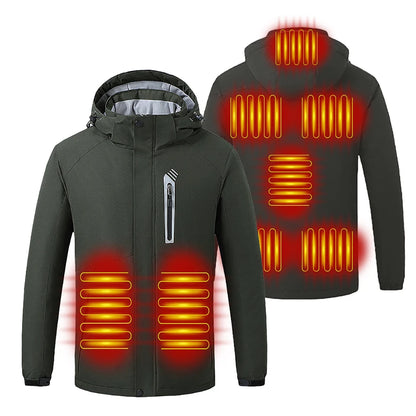 Winter 8 Zone Heated Jackets Electric Heated Clothes Unisex USB Heating Hooded Outdoor Windproof Waterproof Hiking Skiing Cloth