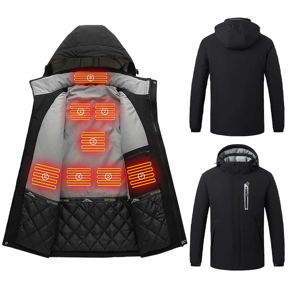 Winter 8 Zone Heated Jackets Electric Heated Clothes Unisex USB Heating Hooded Outdoor Windproof Waterproof Hiking Skiing Cloth