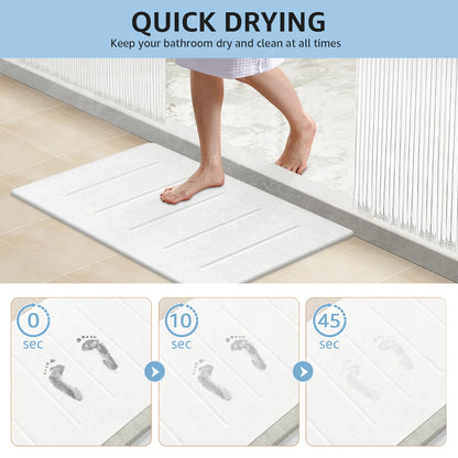 Stone Bath Mat Large, 32" X 20" Diatomaceous Earth for Bathroom, Super Absorbent Quick Drying Non-Slip Diatomite Shower Mat (White Grey)